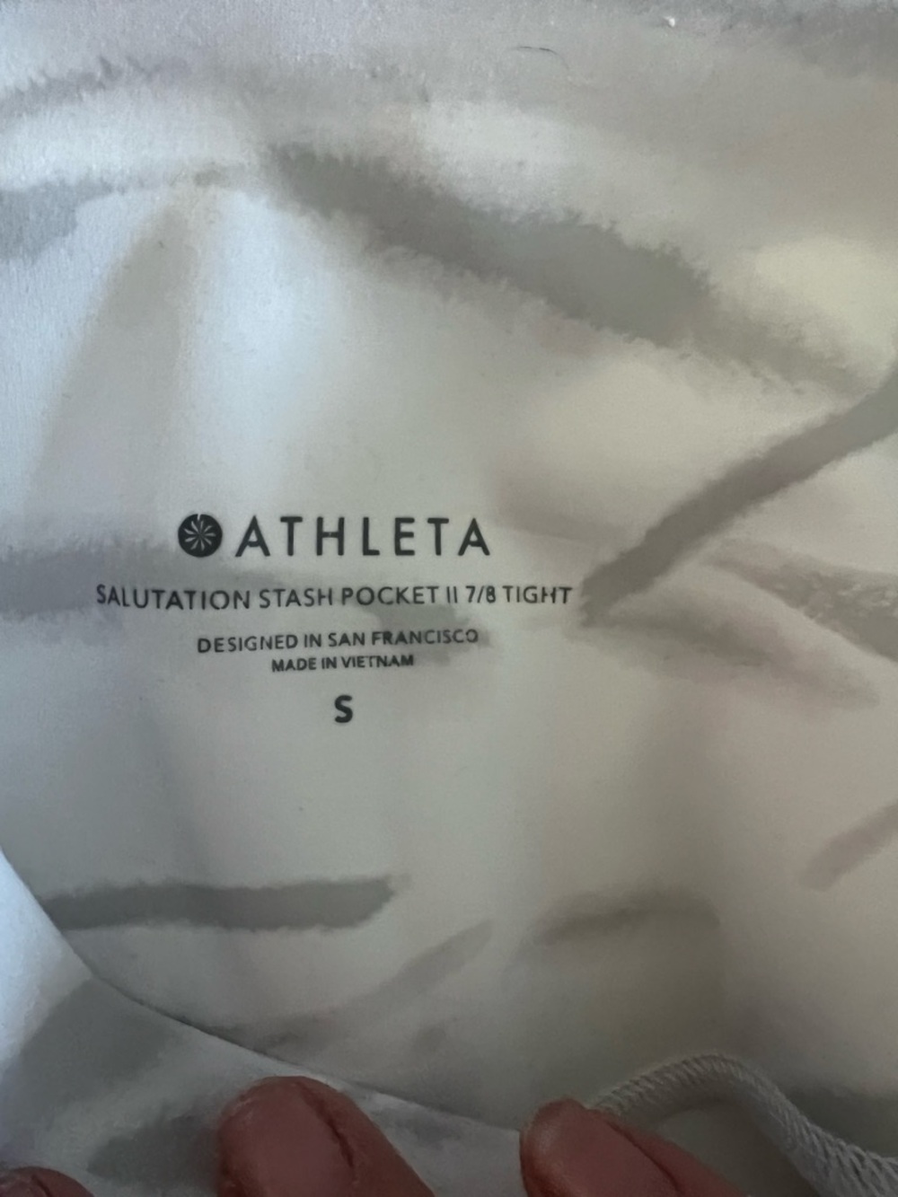 Athleta Salutation Stash Pocket White Light Gray Marble-Print Athletic Leggings - Picture 10 of 11